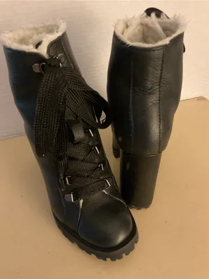 SCHUTZ women Black leather Platform combat Zhara heel boots US 7.5 Narrow thumbnail 1