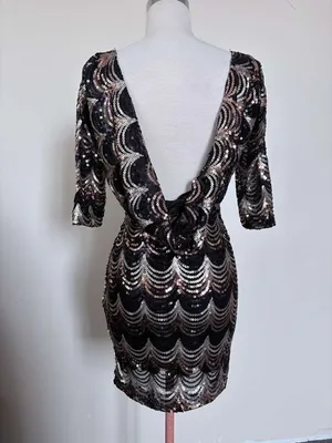 vintage Windsor Black Dress with Rose Gold & Silver Sequins thumbnail 3