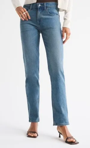 Abercrombie & Fitch 90s Straight Mid Rise Jeans Size 27 Extra Long Blue Retro thumbnail 1