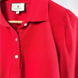 NEW Tuckernuck Peggy‎ Long Sleeve Cotton Polo Shirt in Red Size XS thumbnail 4