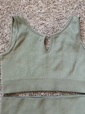 Ribbed High-Waist Athletic Shorts and Crop Tank in Sage Green thumbnail 4
