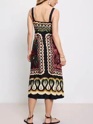 🌟 Farm Rio 🌟 Coconut Tree Flow Scarf Midi Dress Brown Multi Xxs thumbnail 3