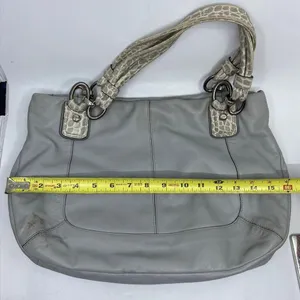 Coach Large Snake Embossed Gray Leather Shoulder thumbnail 5