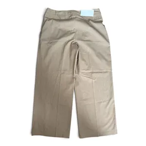 Zara Womens XL Wide Leg‎ Trousers Taupe Beige Gold Lion Button High Rise Pleated thumbnail 2