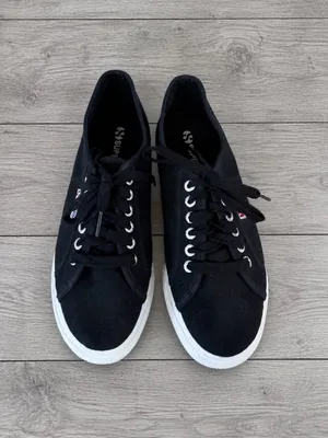 Superga 2790 Platform Canvas Sneakers Black White Size 9.5 thumbnail 2