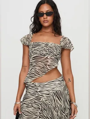 NWT Lioness Women’s District Sheer Asymmetrical Top in Zebra Print Size XL thumbnail 2