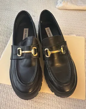 Steve Madden Black Leather Loafers with Gold Bit thumbnail 1