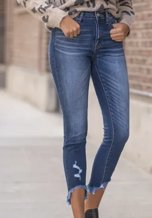 KanCan Frayed Ankle Skinny Jeans Dark Wash High Rise Distressed thumbnail 1
