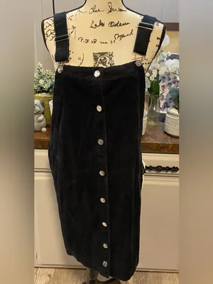 NWT Celebrity Pink Junior’s Cotton Button-Front Black Corduroy Pinafore Dress thumbnail 2