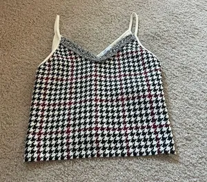 Zara Black and White Houndstooth Camisole with Red Accents. Never worn thumbnail 2