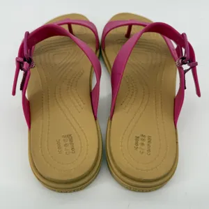 Crocs Tulum Toe Post Sandal Flip Flop Fuchsia Pink Tan Women 6 Buckle Straps thumbnail 4