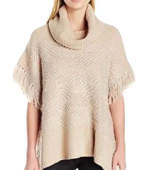 Lucky Brand wool blend fringed poncho sweater XS/S Textured Lagenlook Cozy Chic thumbnail 1