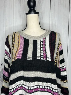 Easel Mix Print Striped Wool Blend Slouchy Sweater Crew Neck Boho Sz M thumbnail 2
