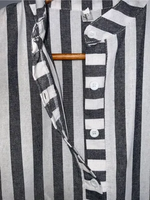 Striped Black and White Mini Dress - Casual Button-Front Small thumbnail 8