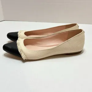 Kate Spade Nelly Canvas Cap Toe Pointed Ballet Flats Beige Black Fringe Sz 8M thumbnail 4