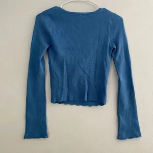 Garage Blue Ribbed Tie Front Long Sleeve Crop Top Size Medium Y2K Coquette thumbnail 3