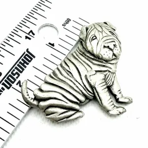 Vintage JJ Jonette Shar Pei Dog Brooch Pewter Tone Signed ©1985 thumbnail 6