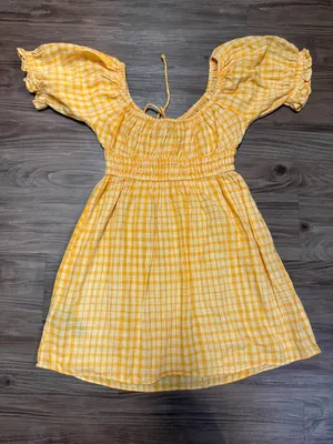 Urban Outfitters Yellow Gingham Puff-Sleeve Dress thumbnail 4