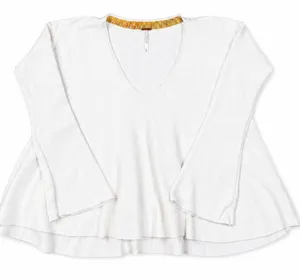 Free People White Linen Blend Bell Sleeve Swing Top S Boho thumbnail 1