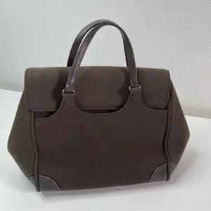 Vintage Banana Republic Brown Small Satchel Hand Bag Leather Wool like Preppy thumbnail 1