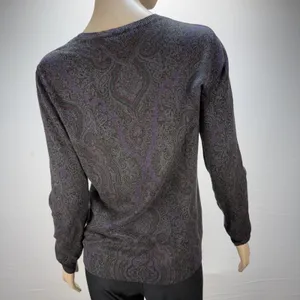 Lauren‎ Ralph Lauren Womens Silk Cashmere Paisley Sweater Size L Gray Purple thumbnail 4