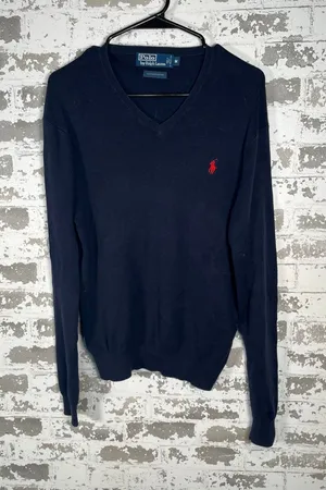 Polo by Ralph Lauren | mens vneck pima cotton blue sweater thumbnail 1