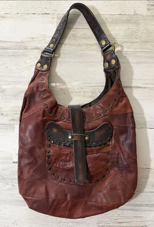 Lucky Brand Distressed Brown Leather Shoulder Hobo Vintage thumbnail 1