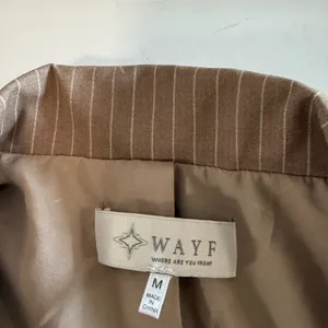WAYF Double Breasted Brown White Pinstripe Blazer Business Work Career Neutral M thumbnail 6
