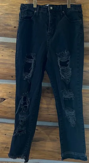 Mossimo Distressed Black Skinny Jeans High Rise Mom Jean thumbnail 1