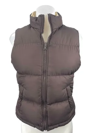 Big Chill Womens Brown Cream Reversible Zip Up Puffer Quilted Vest Jacket Size 8 thumbnail 1