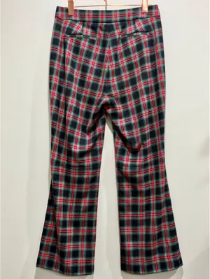 J.Crew Hayden Black Stewart Tartan Wool Kick Flare Pants 6 Tall thumbnail 4