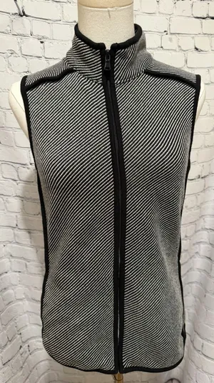 T By Talbots Full Zip Sleeveless Vest Black Striped Cotton Blend Size Small thumbnail 1