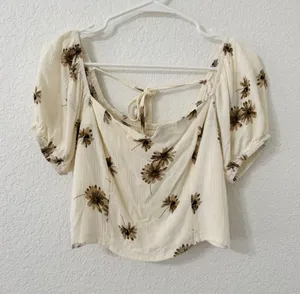 Altar'd State Floral Puff Sleeve Crop Top Small Smocked Back Cottagecore thumbnail 1