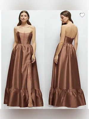 Dessy Collection Dorset Ruffle Hem Gown Dress Minimalists Sz 0 Cognac thumbnail 2