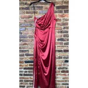 NWT Lulus Dreaming of Elegance Wine Red Satin One-Shoulder Maxi Dress Size XL thumbnail 3