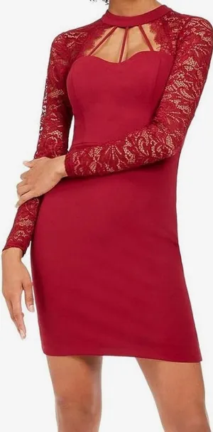 NEW Guess Size 6 Red Floral Lace Sleeve Sheath Bodycon Dress NWT thumbnail 1