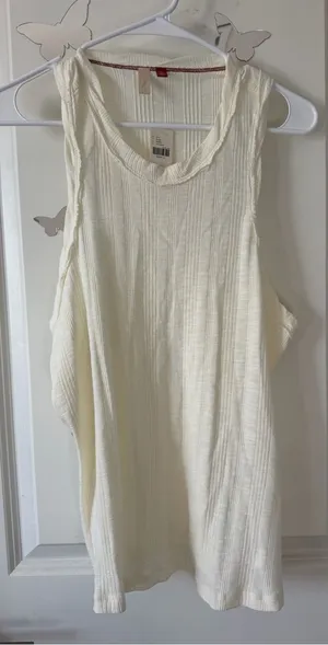 Anthropologie Cream Ribbed Tank Top thumbnail 1