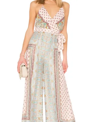 Free People Britt Printed Playsuit Jumpsuit Romper Silky Wide Leg Size 2 thumbnail 2