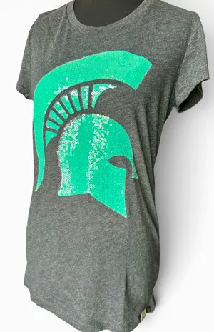 VTG Victoria's Secret PINK Michigan State Spartans Sequin T-Shirt Size L Gameday thumbnail 2