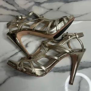 Diane Von Furstenberg Women's Gold Metallic Jeanette Nappa Heels Sz 8.5 Classic thumbnail 7
