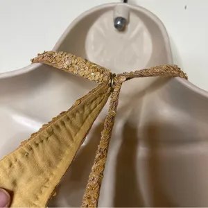 Vintage Y2K Handmade Luxury Gold Sequin Halter neck crop top sz XS thumbnail 7