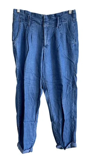 Indigo Rein paperbag style jean‎ trousers women's size M tencel pockets pull on thumbnail 1