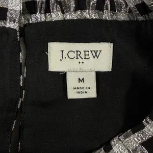 J.‎ Crew Metallic Silver Gingham Ruffle Neck Puff Sleeve Top CF117 Black Womens thumbnail 3