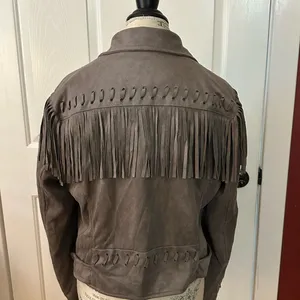 Women’s Faux Suede Moto Style Fringe Jacket thumbnail 5