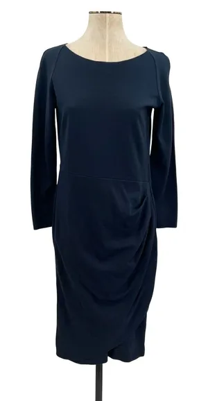 Armani Collezioni Draped Sheath Dress Classic Long Sleeve Navy Blue‎ Size 10 thumbnail 1