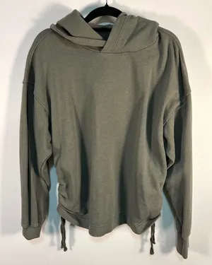 Aerie Womens Oversized Ruched Side Tie Hoodie Olive‎ Green French Terry XL thumbnail 1