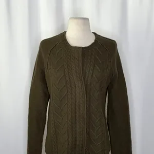 Anthropologie KNITTED & KNOTTED Green Wool Zippered Cable Knit Cardigan Medium‎ thumbnail 3