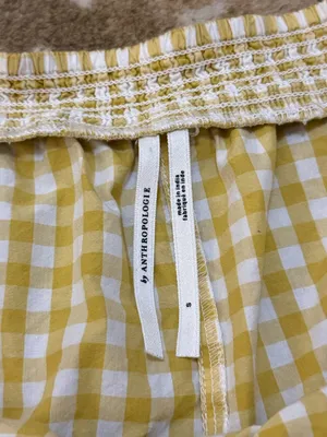 Anthropologie Yellow White Gingham Smocked Waist Pull-On Dolphin Hem Shorts S thumbnail 5