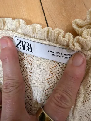 Zara Women's Crochet Knit Top with Ruffle sleeves Cream Size Small thumbnail 4