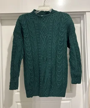 Vintage Express Handknitted Green Sweater Women’s size Large Cable Knit Academia thumbnail 1
